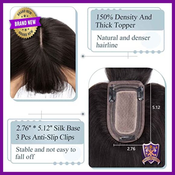 Real Human Hair Topper 150% Density Silk Base Clip-in Extension 12 Inch main image 6